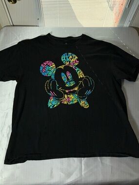Disney Mickey Mouse Colorful Positive Words Black T-Shirt Size XL